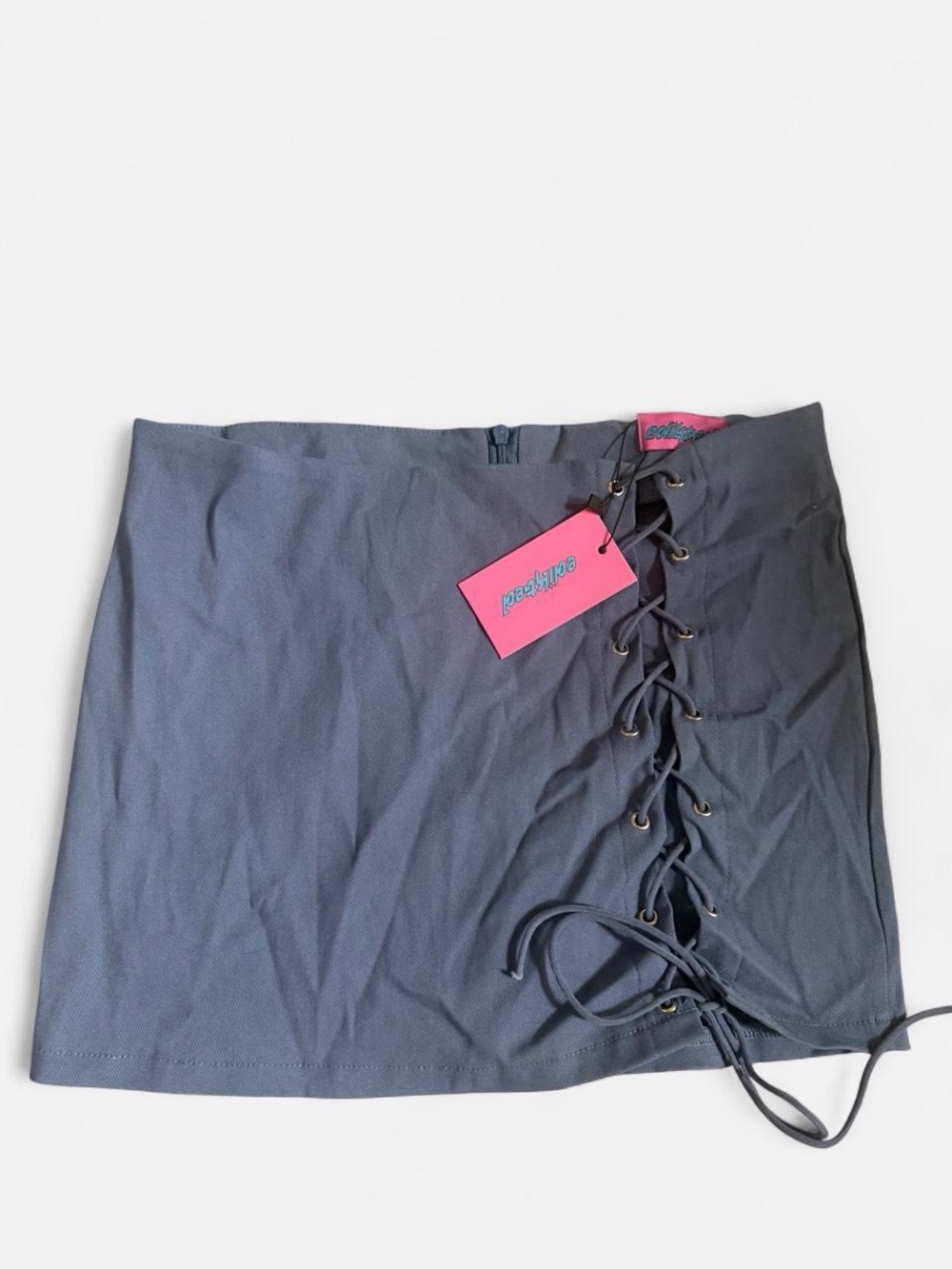 Edikted Lace-Up Mini Skirt in Slate Blue